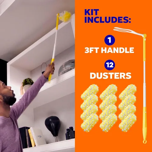 Vista 18 de Kit de Limpieza Swiffer Duster Heavy Duty, Suministros de Limpieza, Mango Extendido de 3 pies, 1 Plumero, 12 Repuestos
