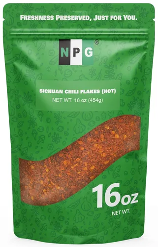 NPG Auténticos copos de chile Sichuan de 16 onzas, extra picantes, copos de pimiento rojo triturado de Szechuan a granel, condimento de especias