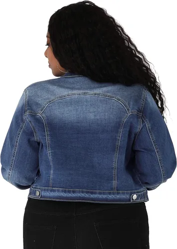 Vista 6 de uxcell Chaquetas de mezclilla cortas con botones de talla grande para mujer con costuras 2025