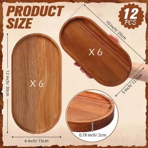 Vista 2 de Geetery 12 bandejas de madera para servir de 10 y 12 pulgadas, platos ovalados de madera para servir queso, platos llanos a granel para postres