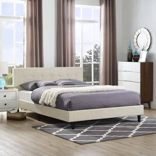 Vista 66 de Modway Linnea - Cama tapizada de plataforma blanca con soporte de listones de madera