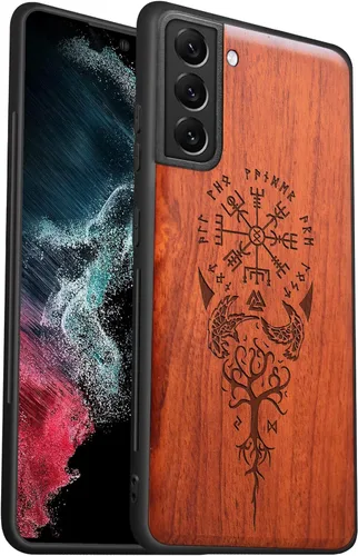 Vista 11 de Carveit Funda de madera para Galaxy S22 Ultra, brújula vikinga Rosewood-S22 Ultra