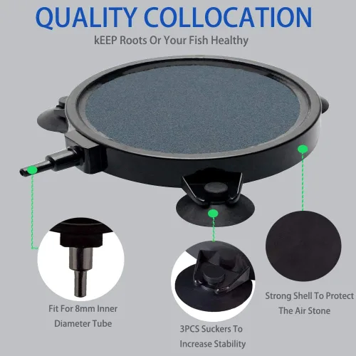 Vista 4 de PINVNBY 4.2-Inch Air Stone Disc Bubble Diffuser with Suction Cups for Oxygenation in Fresh/Saltwater Tanks, Ponds, Hydroponic, Aquaponics, and as a