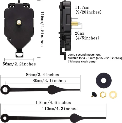 Vista 2 de Hicarer Mecanismo de reloj de péndulo de repuesto para bricolaje, movimiento de reloj de eje largo, péndulo, manecillas de cuarzo, kit de reparación