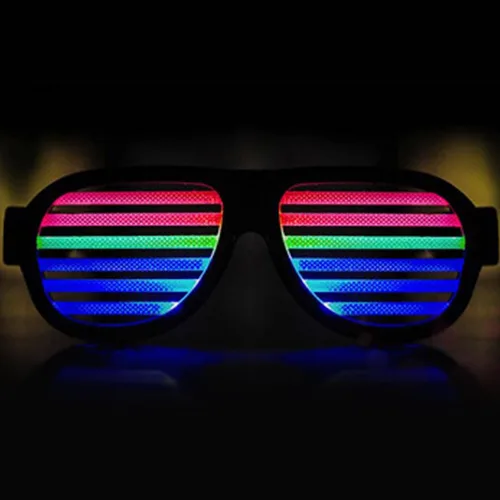 Vista 4 de Glowseen - Lentes de obturación iluminadas reactivas con sonido recargables por USB color negro