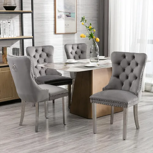 Vista 298 de ODUSE-DAILY - Juego de 2 sillas de cocina y comedor de terciopelo beige, con capitoné, tapizadas en terciopelo, estructura de madera maciza