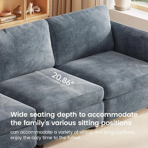 Vista 183 de Guyii Sofá modular de terciopelo, moderno sofá de 4 plazas de gran tamaño con 3 almohadas y reposapiés de almacenamiento, sofá convertible de 115.74