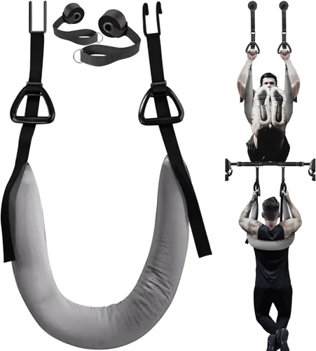 Correas colgantes para abdominales con anclaje de puerta y gancho para barra de dominadas, soporte de cuerpo completo para gimnasio en casa Gris