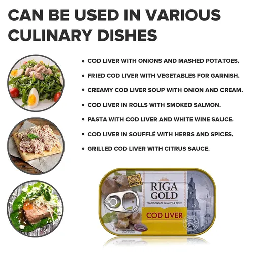 Vista 8 de Riga Gold Hígado de bacalao en aceite propio 4.27 oz/ 121g de Islandia (paquete 6)