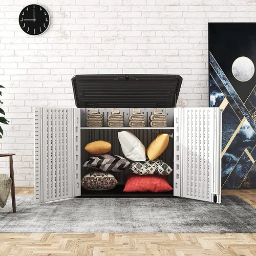 Vista 6 de Kinying - Cobertizo de almacenamiento conveniente horizontal con varias direcciones de apertura, para latas de basura, herramientas, podadora