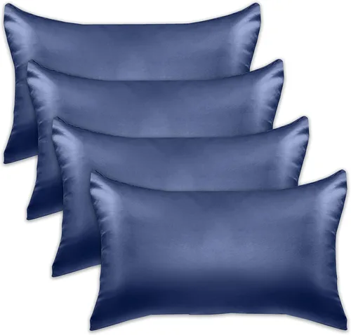 Vista 53 de Elegant Comfort Juego de 4 fundas de almohada de satén de viscosa refrescante con cierre de cremallera oculto, suave como la seda para el cuidado