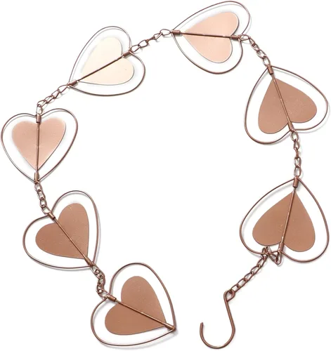 Jeanoko Cadena de lluvia de metal, función de drenaje, carillón de viento decorativo en forma de corazón con gancho, cadena de atrapador de lluvia