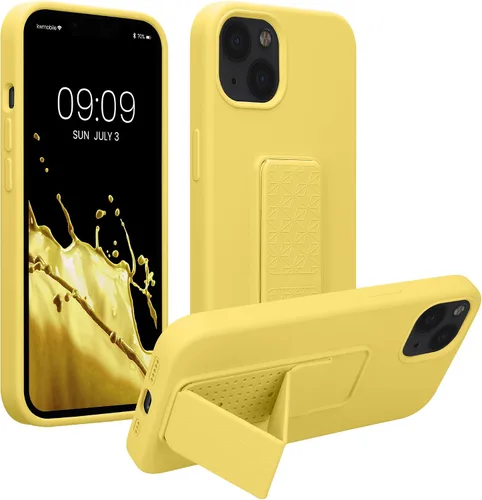 Vista 13 de kwmobile Funda compatible con Apple iPhone 13 - Funda con correa de mano y soporte revestimiento de silicona TPU suave - Azul Báltico Azul