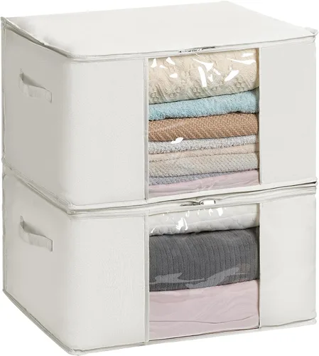 TYEERS Bolsas de almacenamiento grandes con cremallera y ventana transparente, contenedores de almacenamiento de tela mezclada de algodón para ropa
