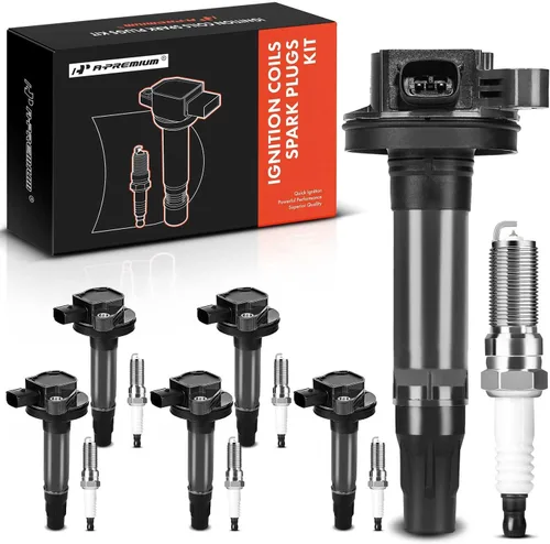 A-Premium Juego de 6 bobinas de encendido y bujías de iridio compatibles con Ford F-150 Explorer Edge Transit-350 Mustang Flex y Lincoln MKZ MKX y
