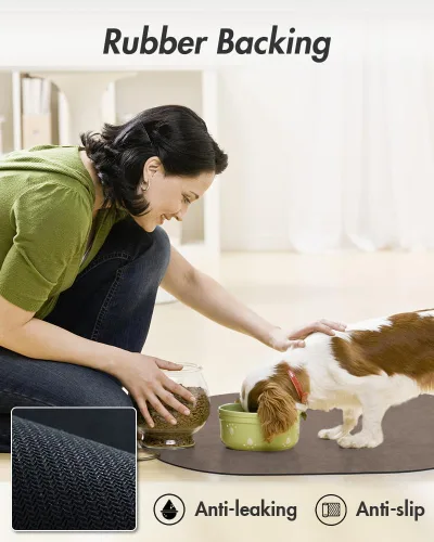Vista 5 de Tapete absorbente de agua para perros para comida y tazón, tapete de alimentación de mascotas de secado rápido, sin manchas, accesorios