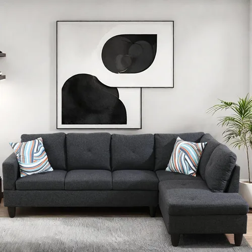 Vista 3 de GlasFlength Sofá modular en forma de L, sofá modular con diván, sofás modulares modernos, muebles para sala de estar, apartamento, oficina, Gris