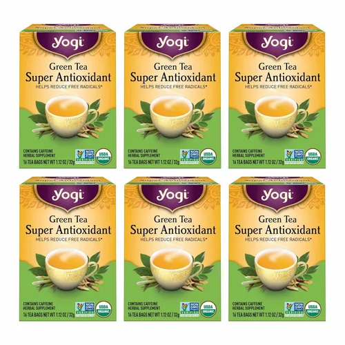 Yogi Tea Té Verde Superantioxidante - 16 Bolsitas de Té por Paquete (6 Paquetes) - Té Verde Orgánico para Apoyo Antioxidante - Incluye Hoja de Té