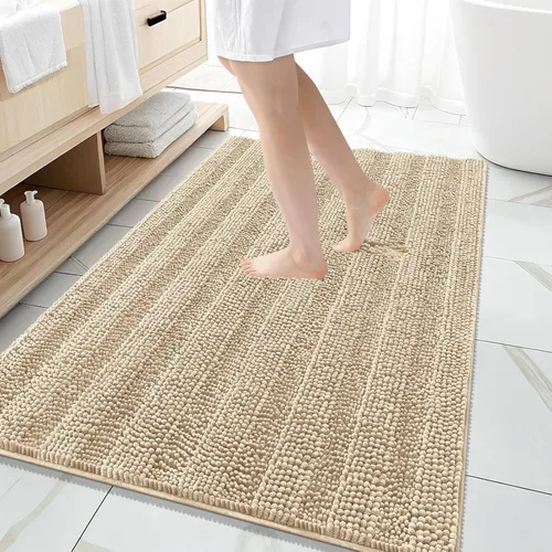 Vista 142 de OLANLY Alfombras de Baño Gruesas de 47 x 20 pulgadas, Extra Suaves Absorbentes de Chenilla a Rayas, Respaldo de Goma, Lavables y Secables a Máquina