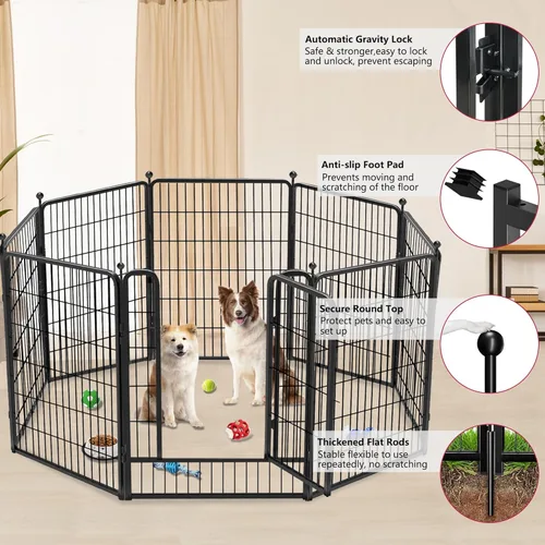 Vista 3 de Corralito para perros, 40 pulgadas, 8 paneles, valla para perros al aire libre, resistente, corral para perros grandes, medianos y pequeños, corral
