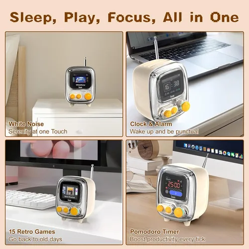 Vista 2 de Divoom Tiivoo‑2 Pixel Art - Altavoz Bluetooth de regalo con reloj despertador, radio FM, ruido blanco y pantalla de píxeles para el hogar