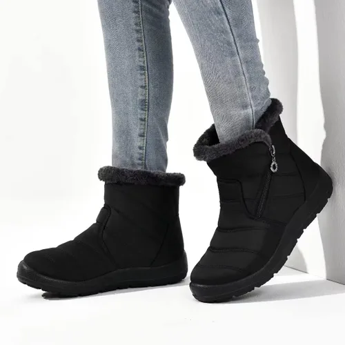 Vista 5 de Cheval Winter Snow Zip Up Boots for Women, Fur Lined Warm Ankle Booties, Outdoor Anti-slip Waterproof Comfortable Short Boot, Botas De Invierno Para