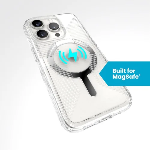 Vista 5 de Funda transparente Speck para iPhone 15 Pro - Delgada, diseñada para MagSafe, protección contra caídas con agarre - resistente a rayones