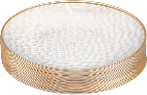 Vista 38 de PLASTICPRO 30 Pack Platos de Plástico Martilleados Platos de Plástico Desechables Pesados Platos de Fiesta Elegantes Transparentes Blancos con Borde