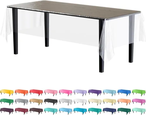 Vista 25 de Party Solids Paquete de 12 manteles rectangulares de plástico con diseño de bandera estadounidense de alta calidad, mantel desechable de plástico