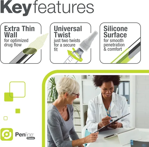 Vista 2 de Penfine Aguja clásica para bolígrafo, 32G x 0.236 in, 100ct, fabricación suiza, ajuste universal