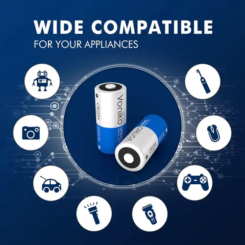 Vista 5 de Voniko Baterías de litio CR123A (paquete de 2) – Batería de litio no recargable – Batería de litio de 3 voltios 123 de litio 10 años de vida útil