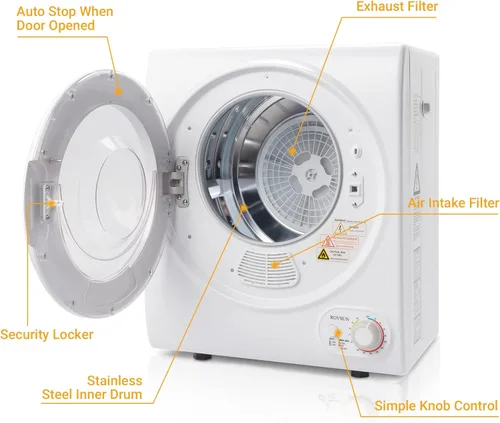 Vista 3 de Bonnlo Secadora de ropa portátil, máquina secadora eléctrica de carga frontal, secadoras de ropa compactas con tambor de acero inoxidable