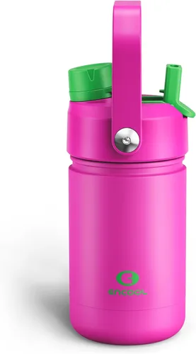 Vista 145 de Botella de agua aislada para niños con popote, botella de agua de acero inoxidable de 12 onzas con boquilla doble, a prueba de fugas, sin BPA, al