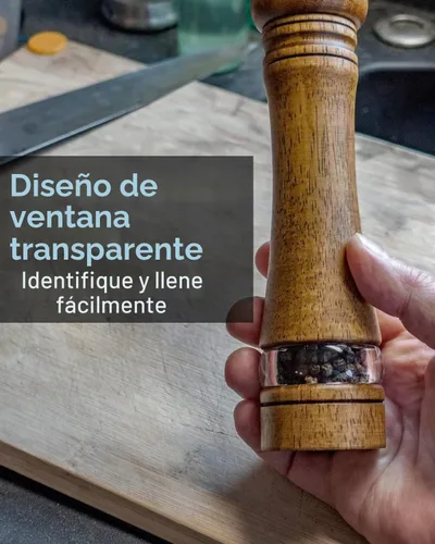 Vista 3 de Molinillo de sal de madera de 6 pulgadas, molinillo de pimienta manual recargable, grosor ajustable, molinillo de sal y pimienta, fácil de limpiar