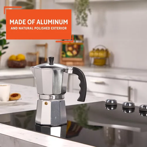 Vista 3 de IMUSA Cafetera de Cocina de Aluminio Fundido de 9 Tazas, Olla de Moka para Café al Estilo Cubano, Italiano y Espresso