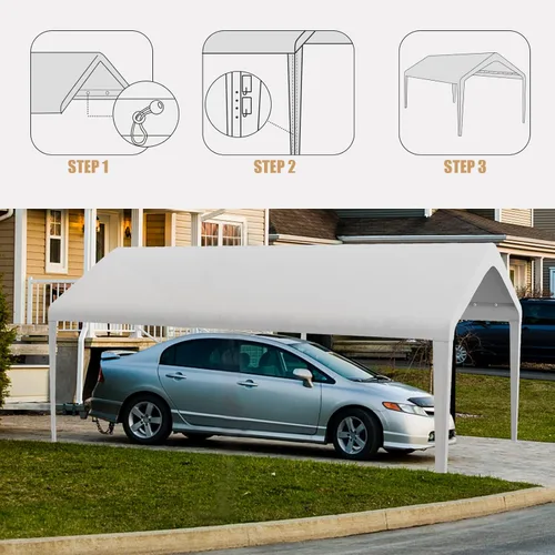 Vista 7 de GOTRUTH Toldo de repuesto para cochera, cubierta superior de repuesto para marco de cochera de 10 x 20 pies, tela Oxford 800D, impermeable