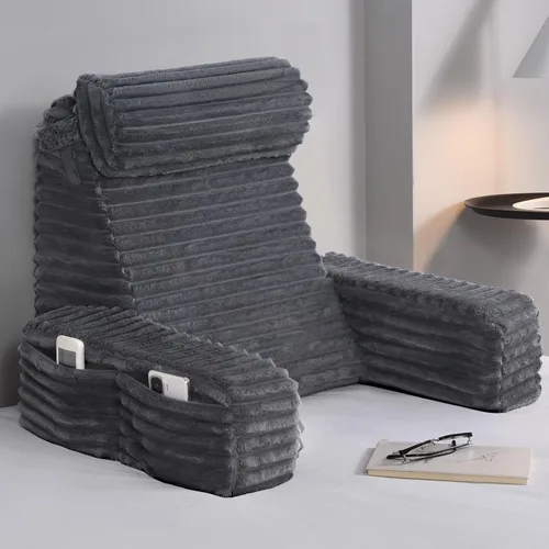 Vista 12 de ENITYA Almohada de espalda XL de 22 pulgadas para sentarse en la cama, almohada de lectura con brazos integrados, silla de apoyo de respaldo suave