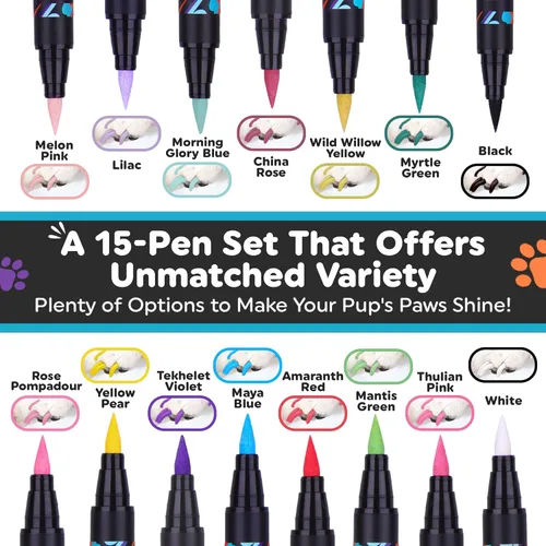 Vista 2 de Bolígrafos de esmalte de uñas para perros de secado rápido, 15 colores, esmalte de uñas para mascotas para perros o gatos, esmalte de uñas seguro