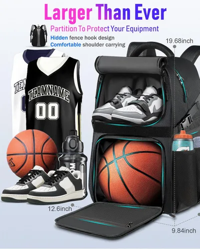 Vista 3 de LOINTET - Mochila de baloncesto con compartimento para pelotas y zapatos, gran bolsa de accesorios deportivos de baloncesto