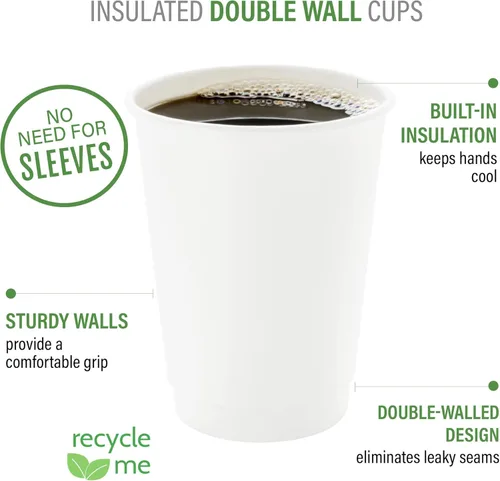 Vista 4 de Restaurantware Tazas de café de papel de 8 onzas, 25 vasos de papel desechables de doble pared, a prueba de fugas, reciclables, vasos calientes