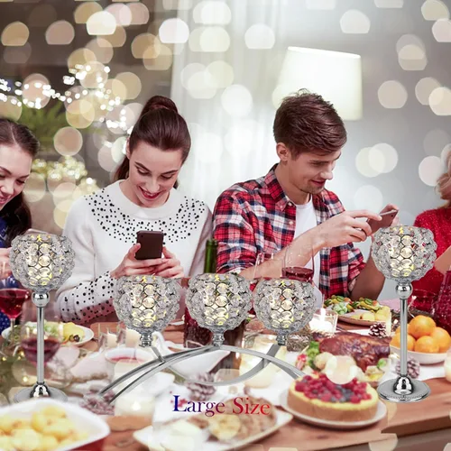 Vista 7 de Juego de 2 portavelas con cuentas de cristal, portavelas brillantes con luces de té, portavelas para palitos de comedor, centro de mesa, decoración