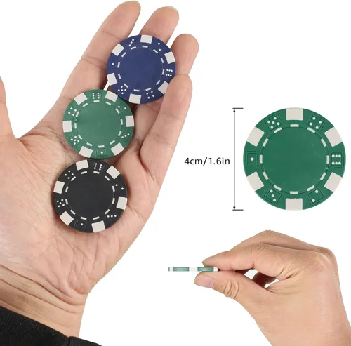 Vista 2 de Fichas de póquer de 11.5 gramos, 100 piezas de fichas de póquer de casino para Texas Hold'em, fichas de blackjack, kit de juegos de póquer