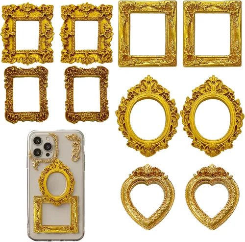 Mini Picture Frames Pack, 10 PCS Small Victorian Vintage Antique Ornate Retro Baroque Photo Frames with Backboard for Wall Hanging Tabletop Display