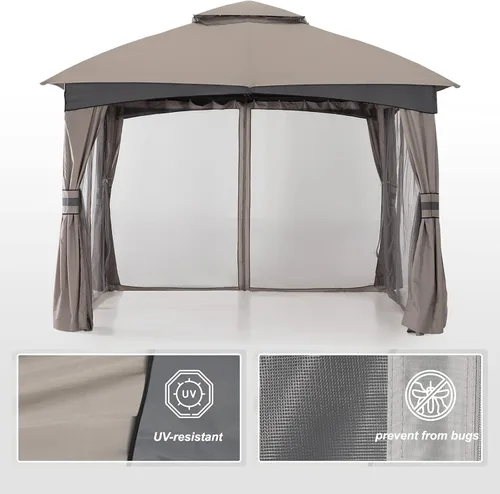 Vista 5 de MASTERCANOPY Gazebo de patio al aire libre para jardín con paredes de red y granja de acero mejoradas (10 x 12 pulgadas, gris)