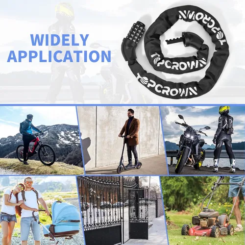 Vista 6 de Topcrown Candado de Cadena para Bicicleta de 3.2 Pies de Largo, Alta Seguridad, Resistente, Antirrobo, Cerradura de Bicicleta con Combinación de 5