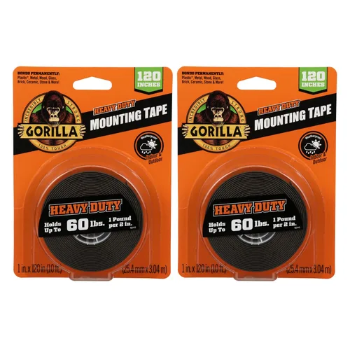 Vista 2 de Gorilla Cinta de montaje de doble cara extra larga, 1 x 120 pulgadas, negro, (paquete de 2) y cuadrados de cinta de doble cara resistentes