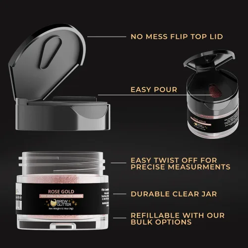 Vista 100 de Brew Glitter - Purpurina comestible rosa claro para bebidas, cócteles, cerveza y bebidas 1 frasco de 4g