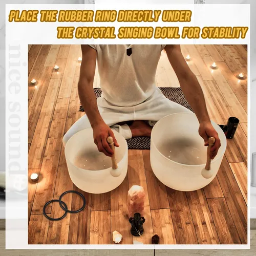 Vista 8 de Nuanchu Juego de 4 cuencos de cristal para cantar, incluye 2 mazos de mango de madera con 2 anillos de goma para cantar de cristal, herramienta