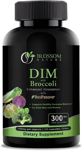 Suplemento DIM de 300 mg con brócoli 200 mg BioPerine 10 mg de equilibrio hormonal y estrógeno para mujeres y hombres, alivio de la menopausia,