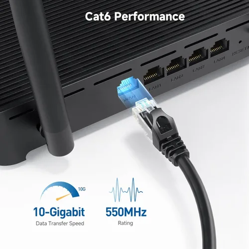 Vista 3 de Cable Matters Paquete de 5 cables Ethernet Cat 6 cortos sin enganches de 10 Gbps, cable Cat 6, cable Cat6, cable Ethernet, negro